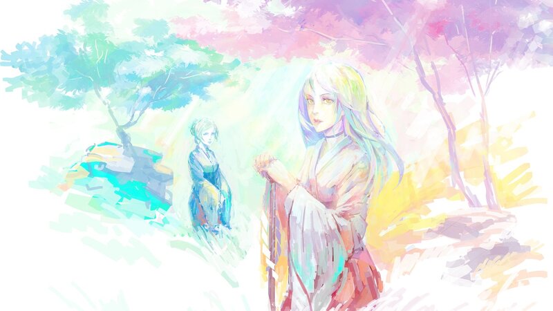Two women in a dreamy garden