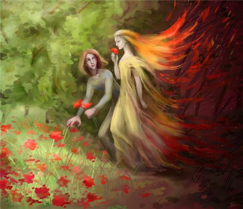 Two Women in a Field — Green, Dramatic
