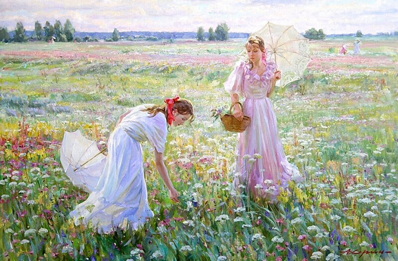 Two Women in a Field — Green