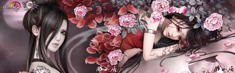 Two women in a floral scene