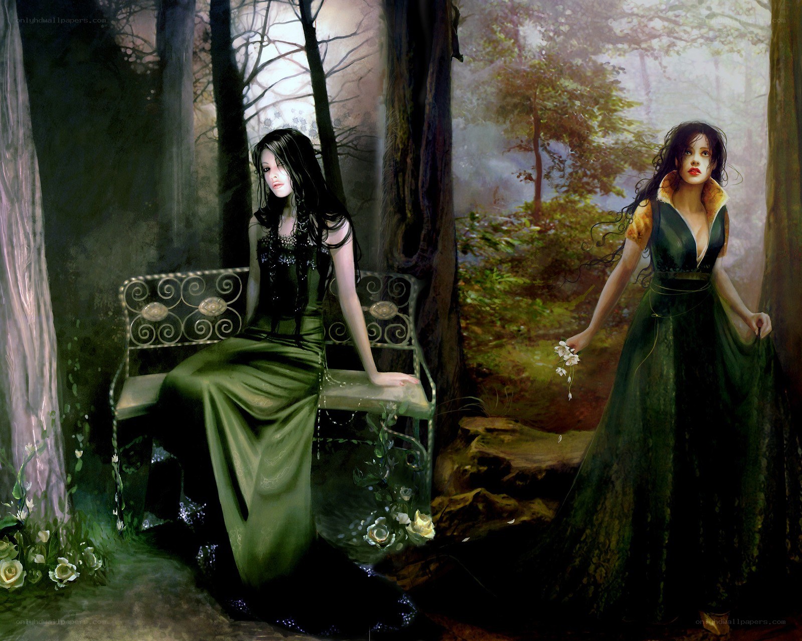 Two women in a forest