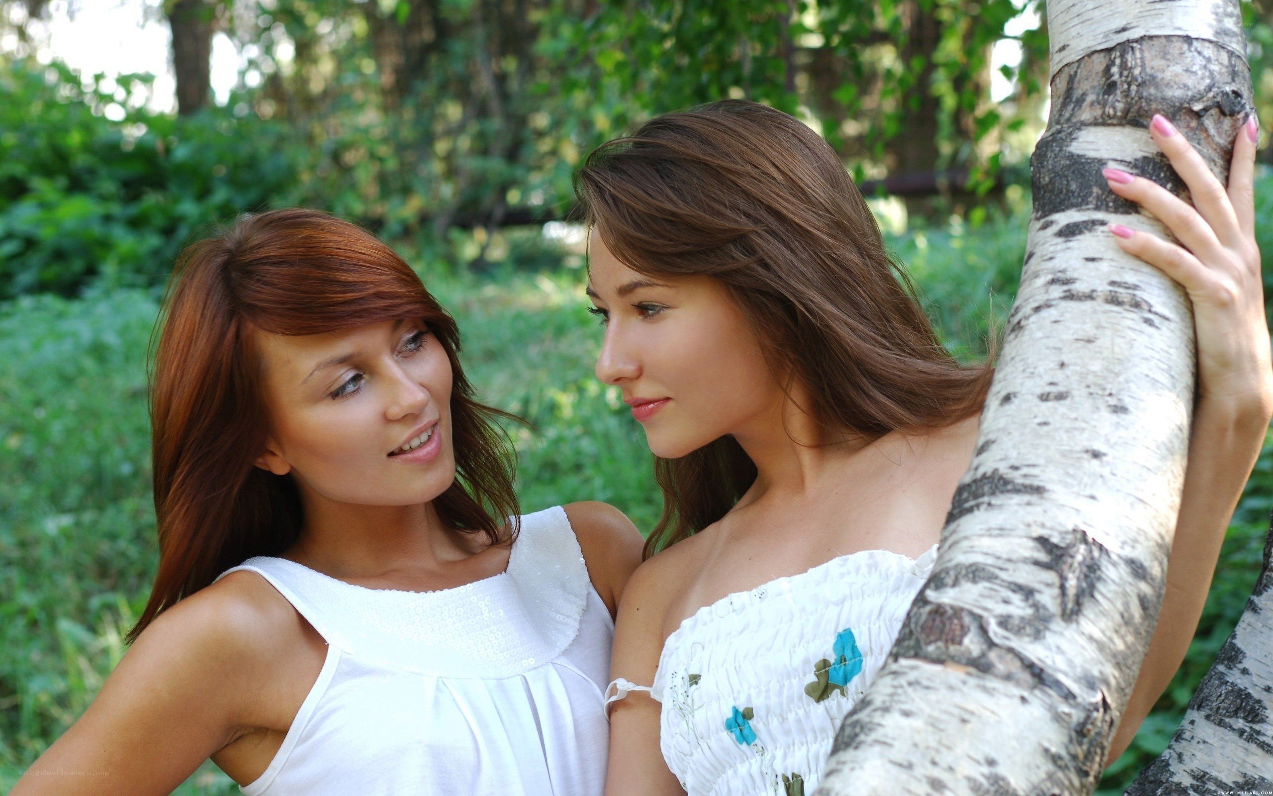 Two women in a forest