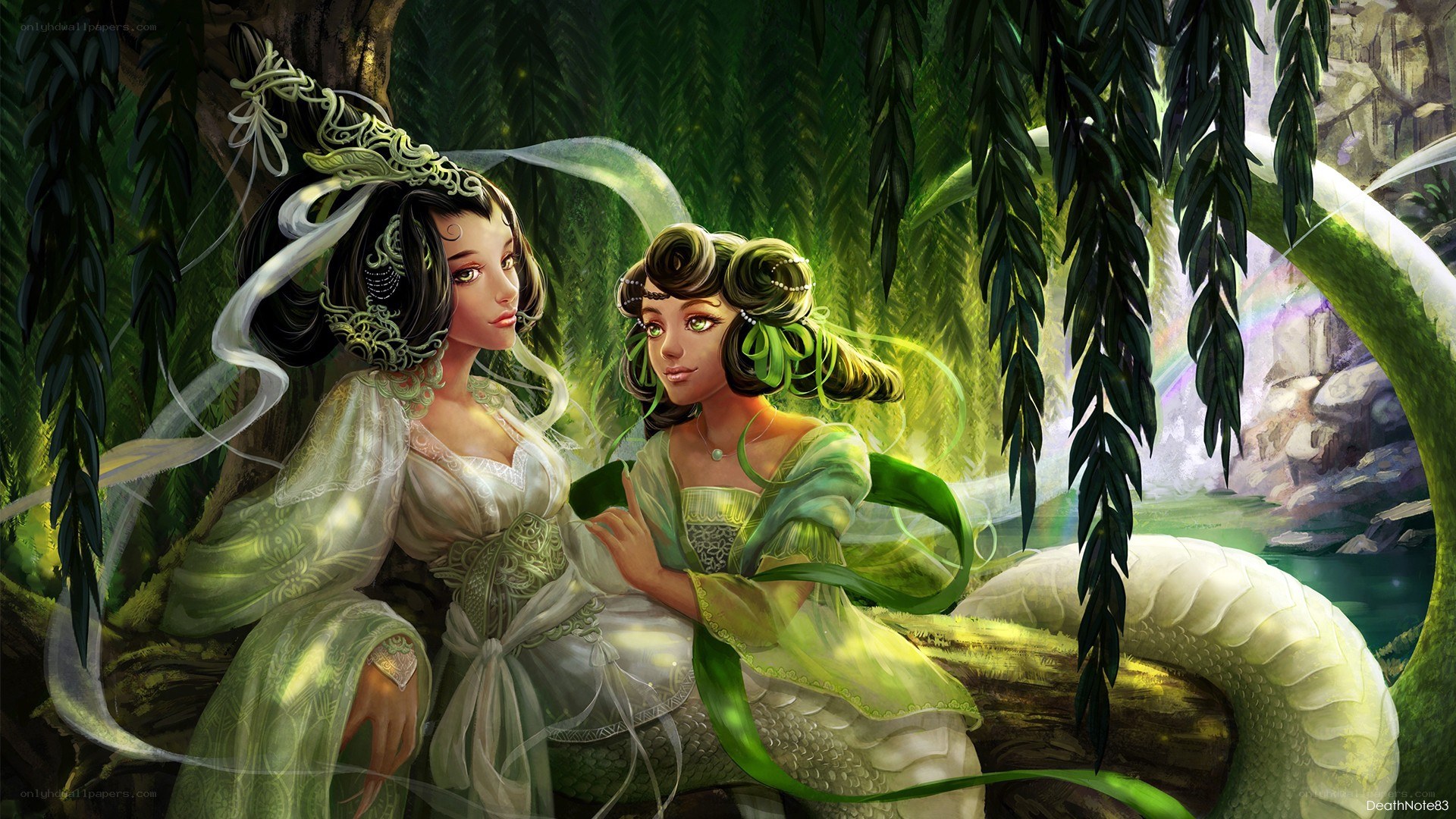 Two women in a forest
