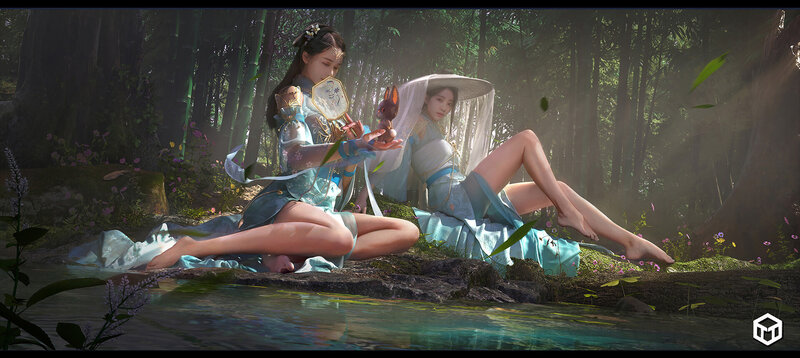 Two Women in a Forest — Blue