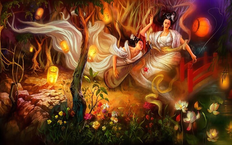 Two Women in a Forest — Orange