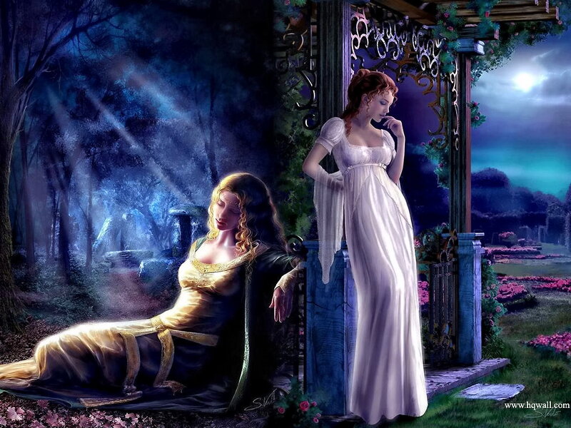 Two Women in a Garden — Blue, Serene