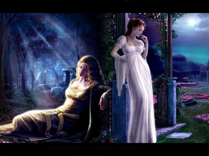 Two Women in a Garden — Blue