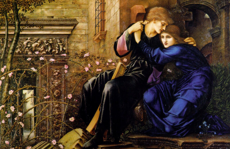 Two women in a garden embrace
