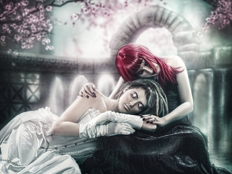 Two Women in a Garden — White