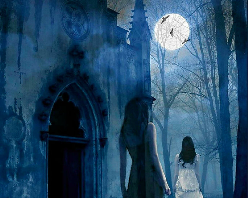 Two Women in a Graveyard — Blue