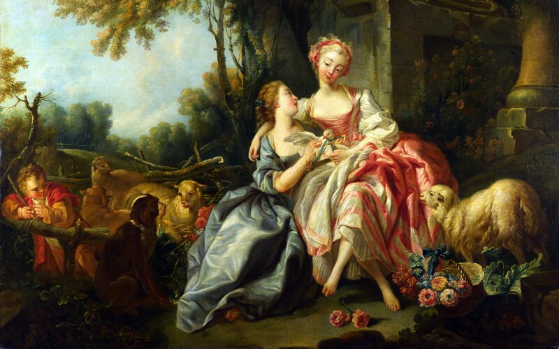 Two women in a pastoral scene