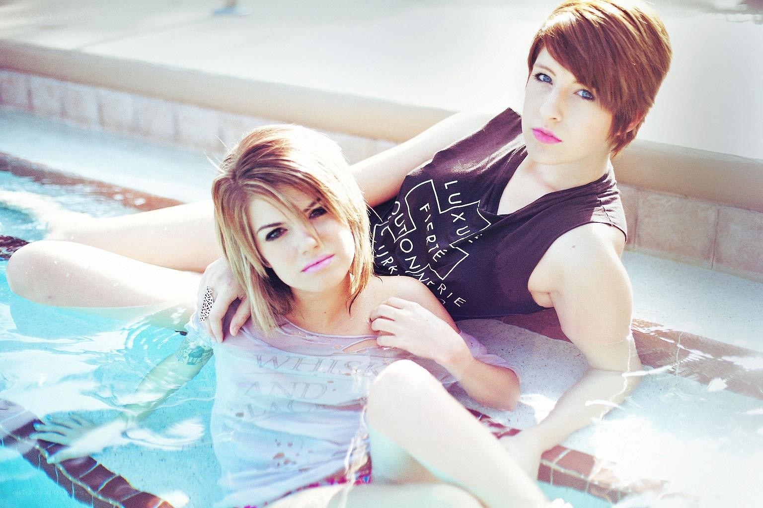 Two women in a pool