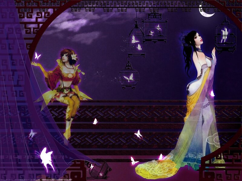 Two women in a purple garden