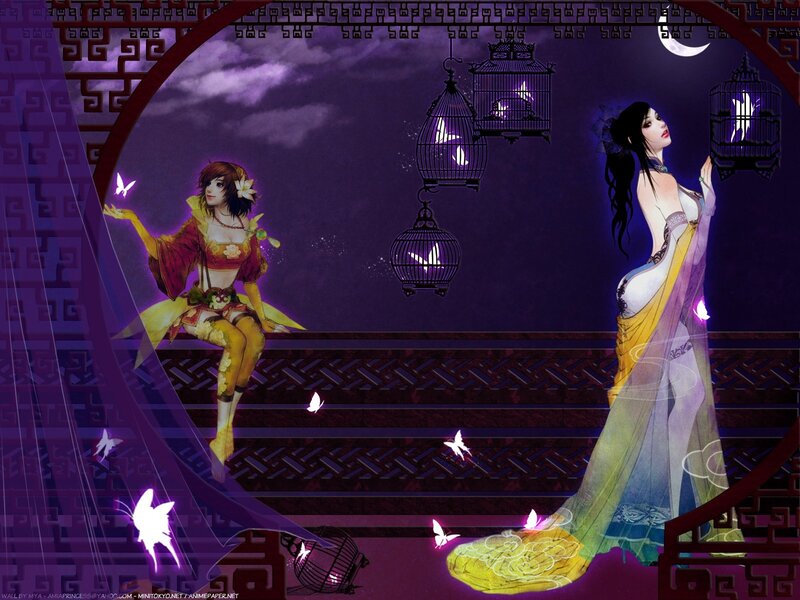 Two women in a purple garden