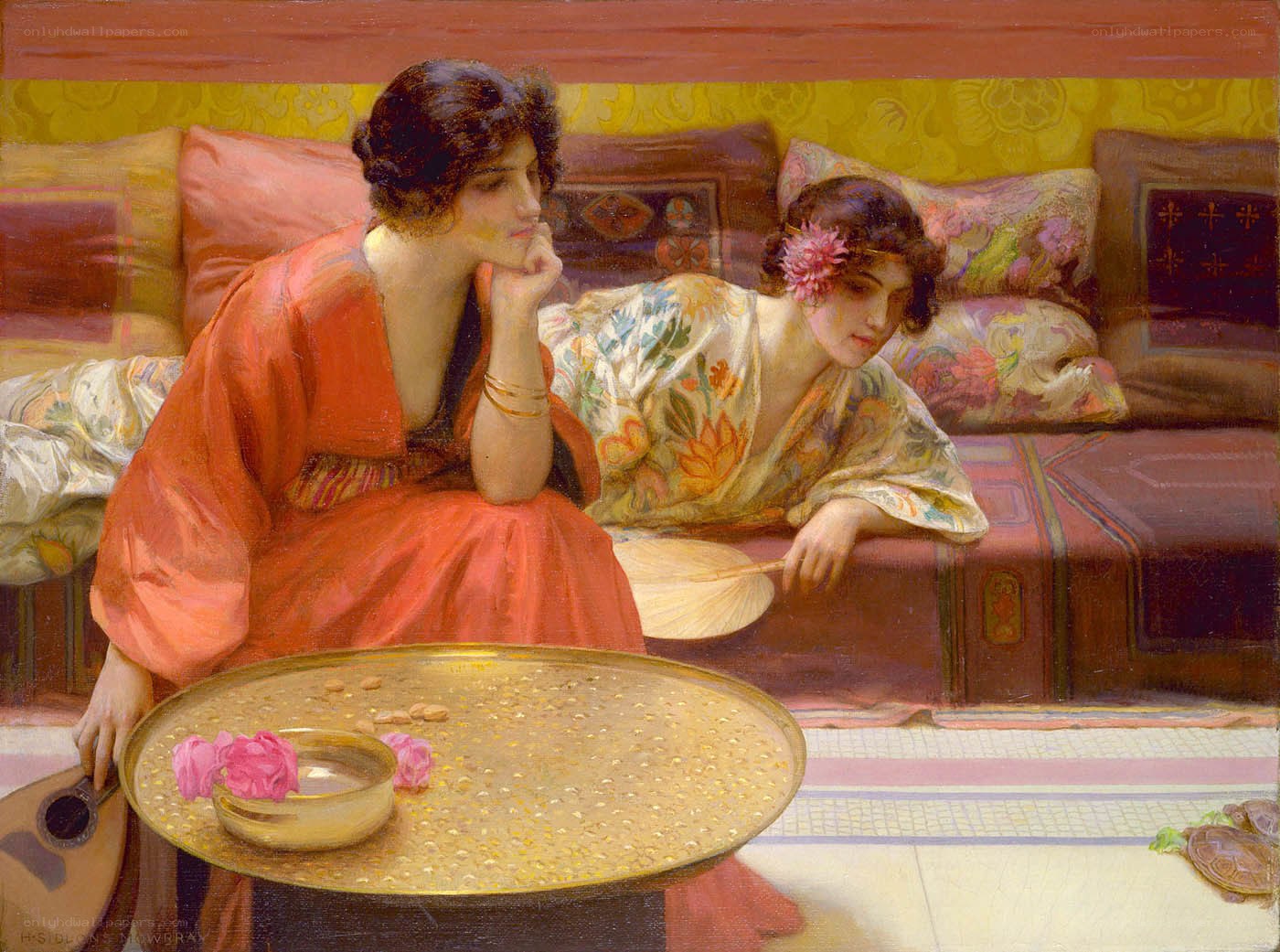 Two women in an oriental setting
