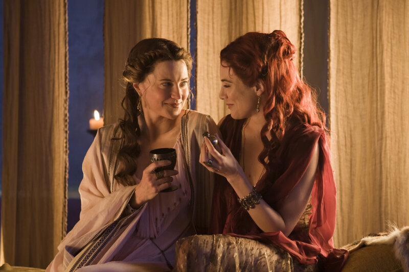 Two Women in Ancient Attire — Red