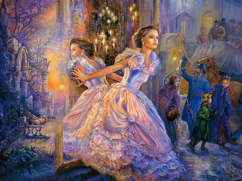 Two Women in Ball Gowns — Purple
