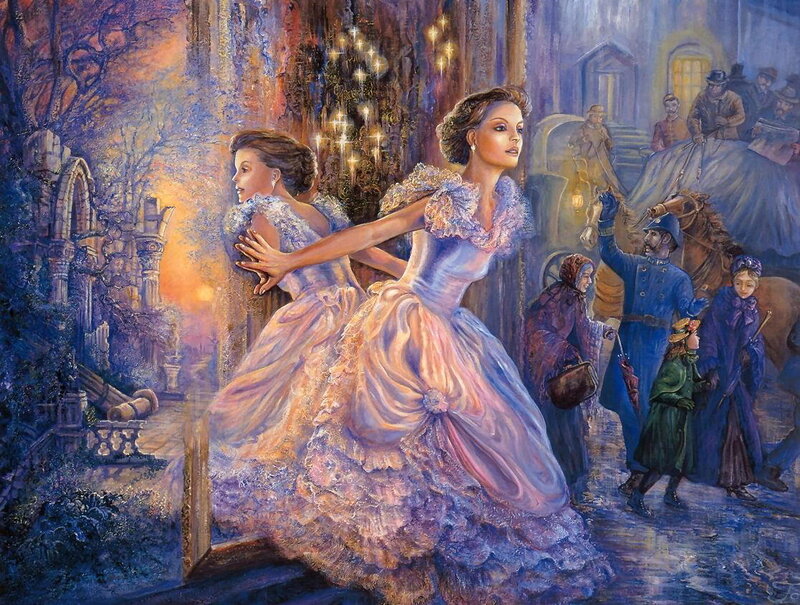 Two women in ball gowns