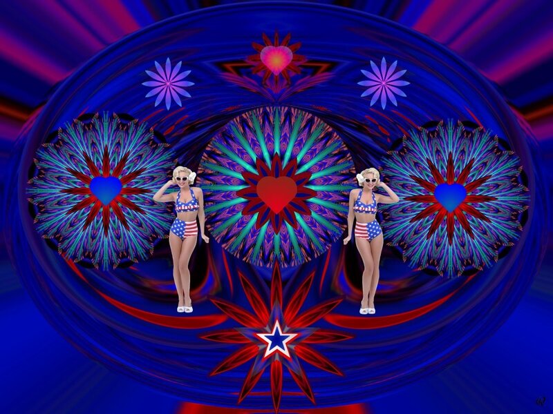 Two Women in Bikinis — Blue, Festive, Night