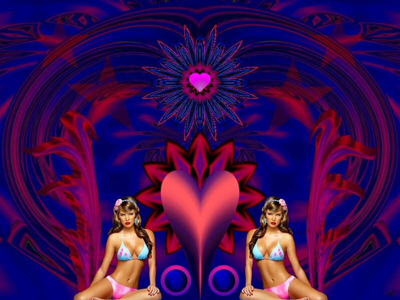 Two Women in Bikinis — Blue, Vibrant, Digital Art