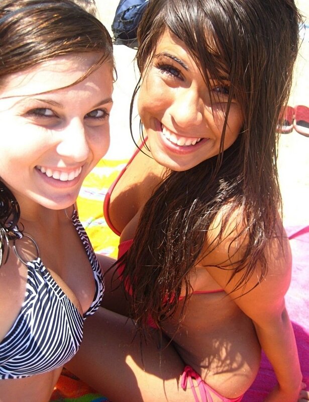 Two Women in Bikinis — Pink, Happy
