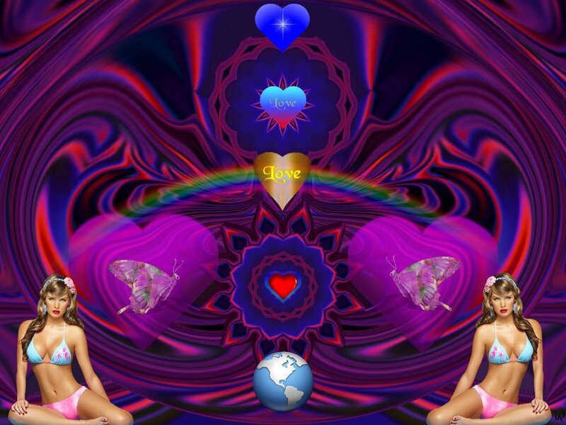 Two Women in Bikinis — Purple, Psychedelic, Digital Art