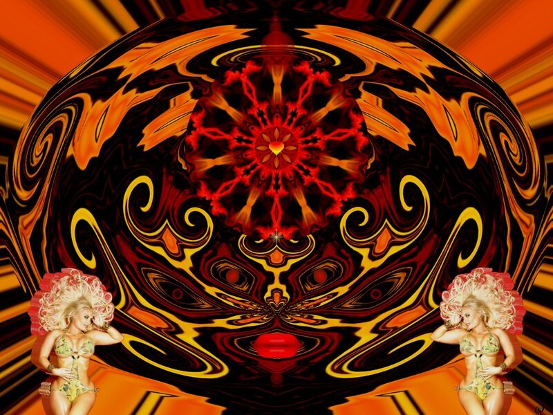 Two Women in Bikinis — Red, Dramatic, Digital Art