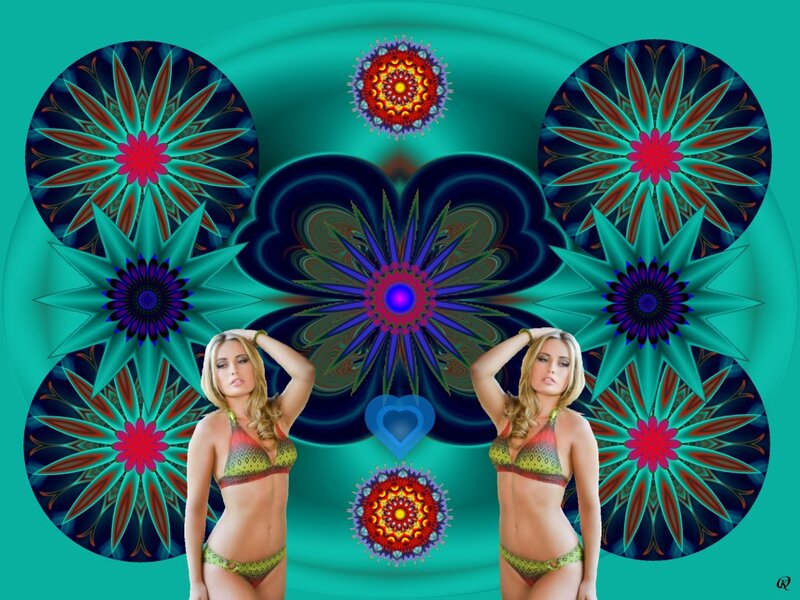 Two Women in Bikinis — Teal