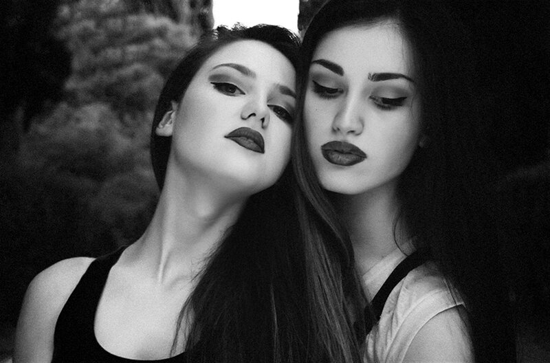 Two Women in Black and White — Dramatic, Photograph, Makeup