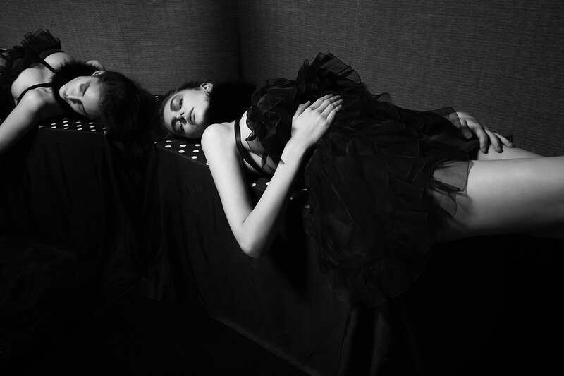 Two Women in Black Dresses — Dramatic, Photograph, Dress