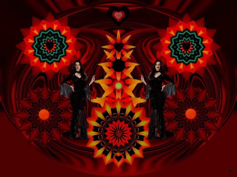 Two Women in Black Dresses — Red