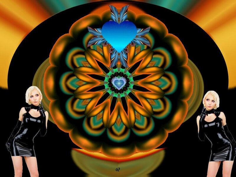 Two Women in Black Outfits — Dramatic, Digital Art, Mandala