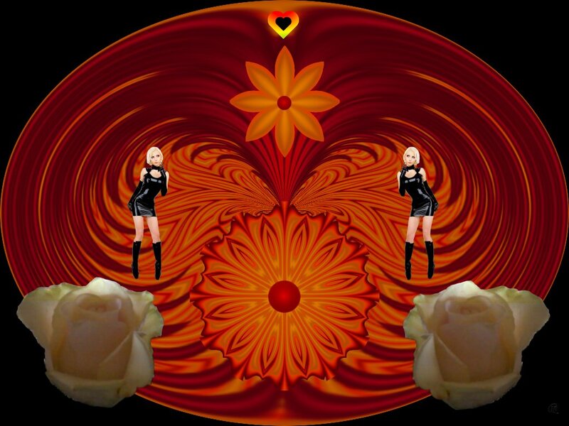 Two Women in Black Outfits — Red, Dramatic, Digital Art
