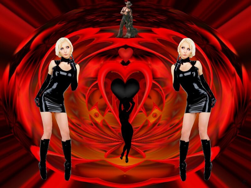 Two Women in Black Outfits — Red, Dramatic