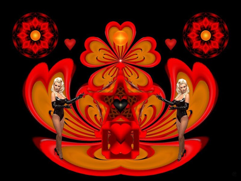 Two Women in Black Suits — Red