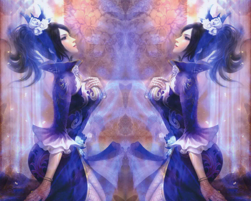 Two Women in Blue Dresses — Dramatic