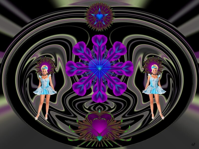 Two Women in Blue Dresses — Purple