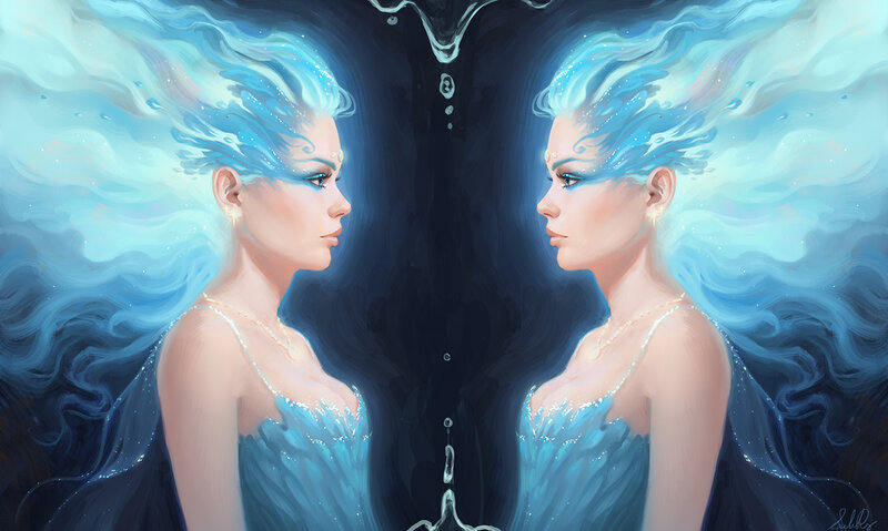 Two Women in Blue Dresses — Serene