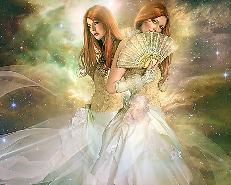 Two women in celestial gown