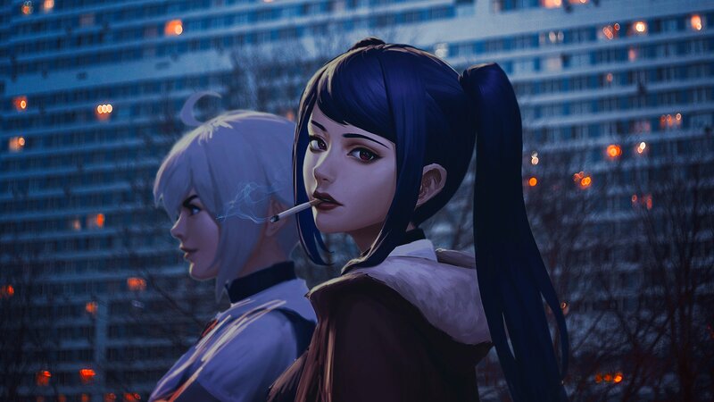 Two Women in City — Blue