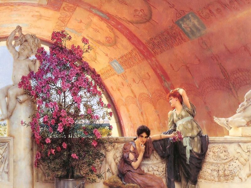 Two Women in Classical Setting — Red