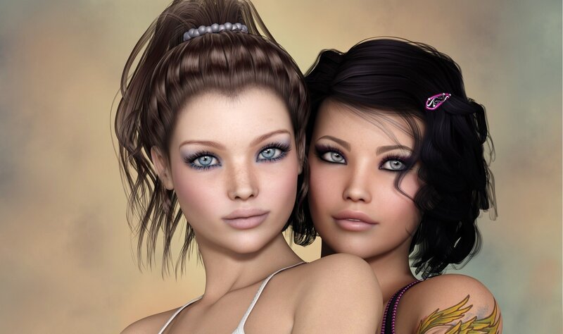 Two Women in Close Pose — Brown, Neutral