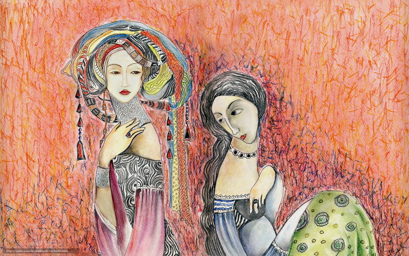 Two women in colorful attire