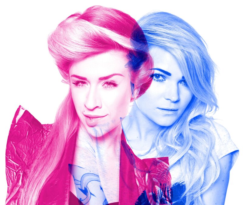 two women in colorful overlay