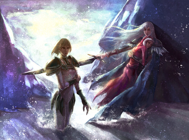 Two Women in Combat — Purple, Dramatic, Winter