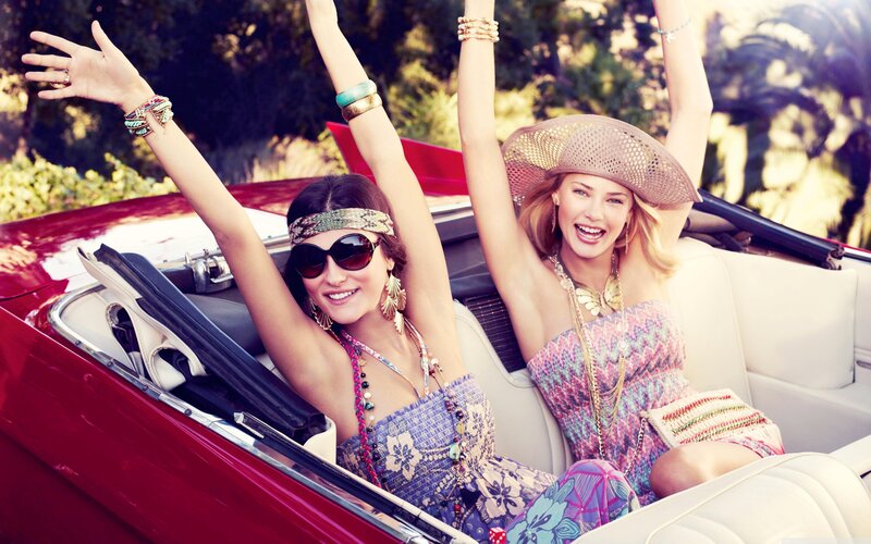 Two Women in Convertible — Red