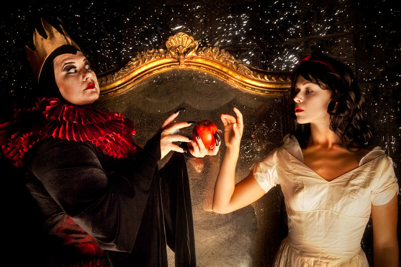 Two Women in Costumes — Black, Dramatic, Night
