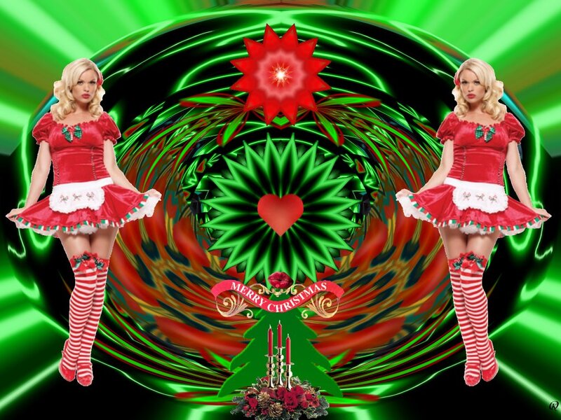 Two Women in Costumes — Green, Festive