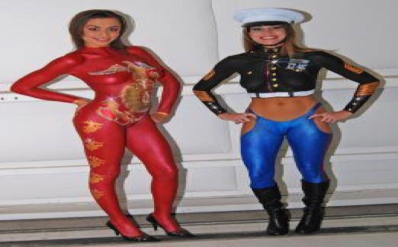Two Women in Costumes — Red, Playful