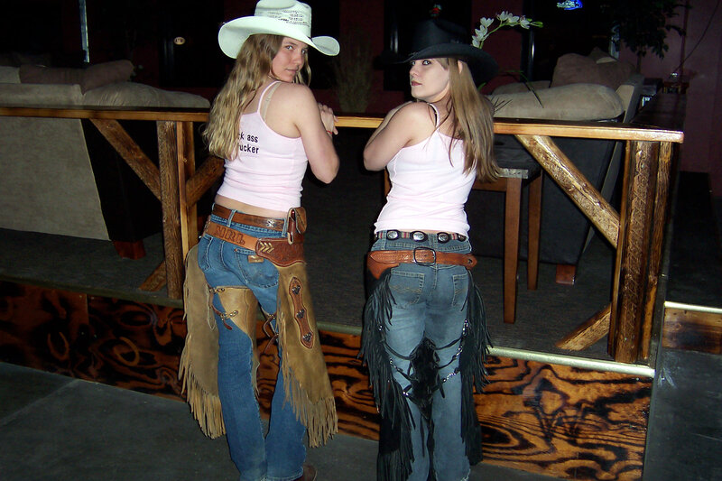 Two Women in Cowboy Hats — Brown, Casual, Night